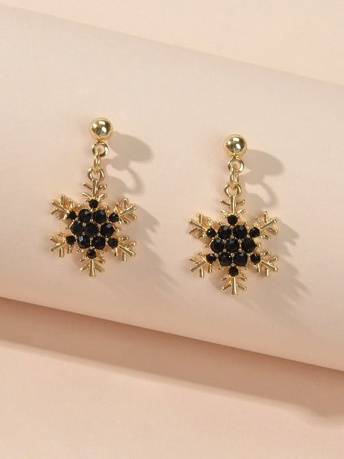 Dainty Gifts for Women Red Black Rhinestone Gold Snowflake Dangle
