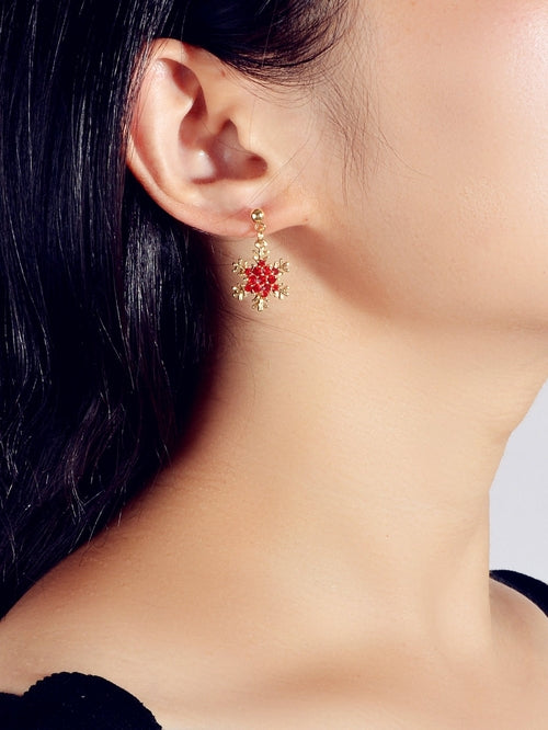 Dainty Gifts for Women Red Black Rhinestone Gold Snowflake Dangle