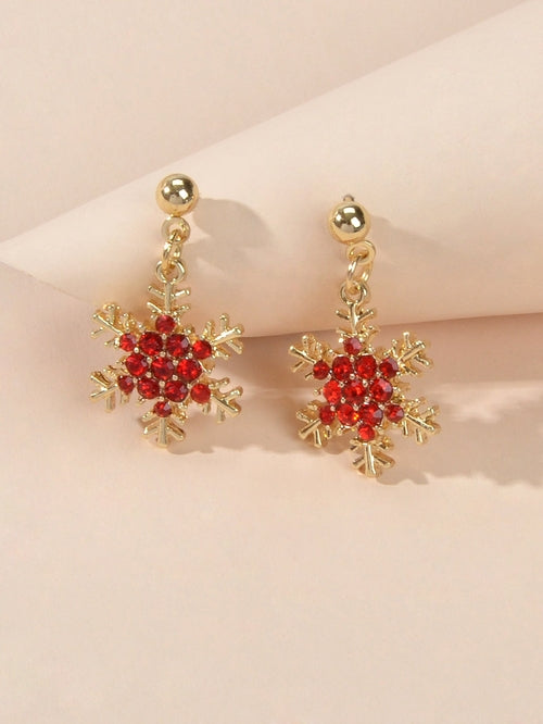 Dainty Gifts for Women Red Black Rhinestone Gold Snowflake Dangle