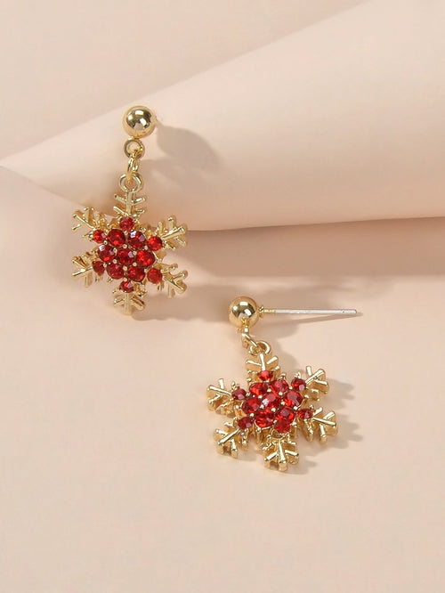 Dainty Gifts for Women Red Black Rhinestone Gold Snowflake Dangle