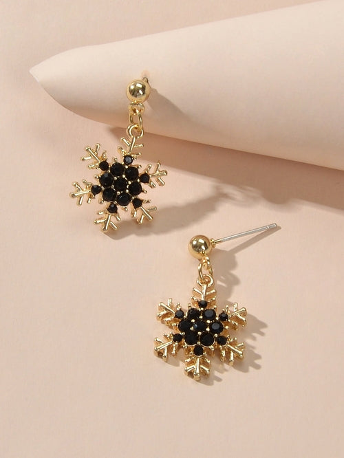 Dainty Gifts for Women Red Black Rhinestone Gold Snowflake Dangle
